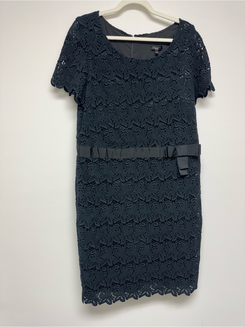Talbots Black Lace Belted  cotton Midi Dress, fully lined, size 18